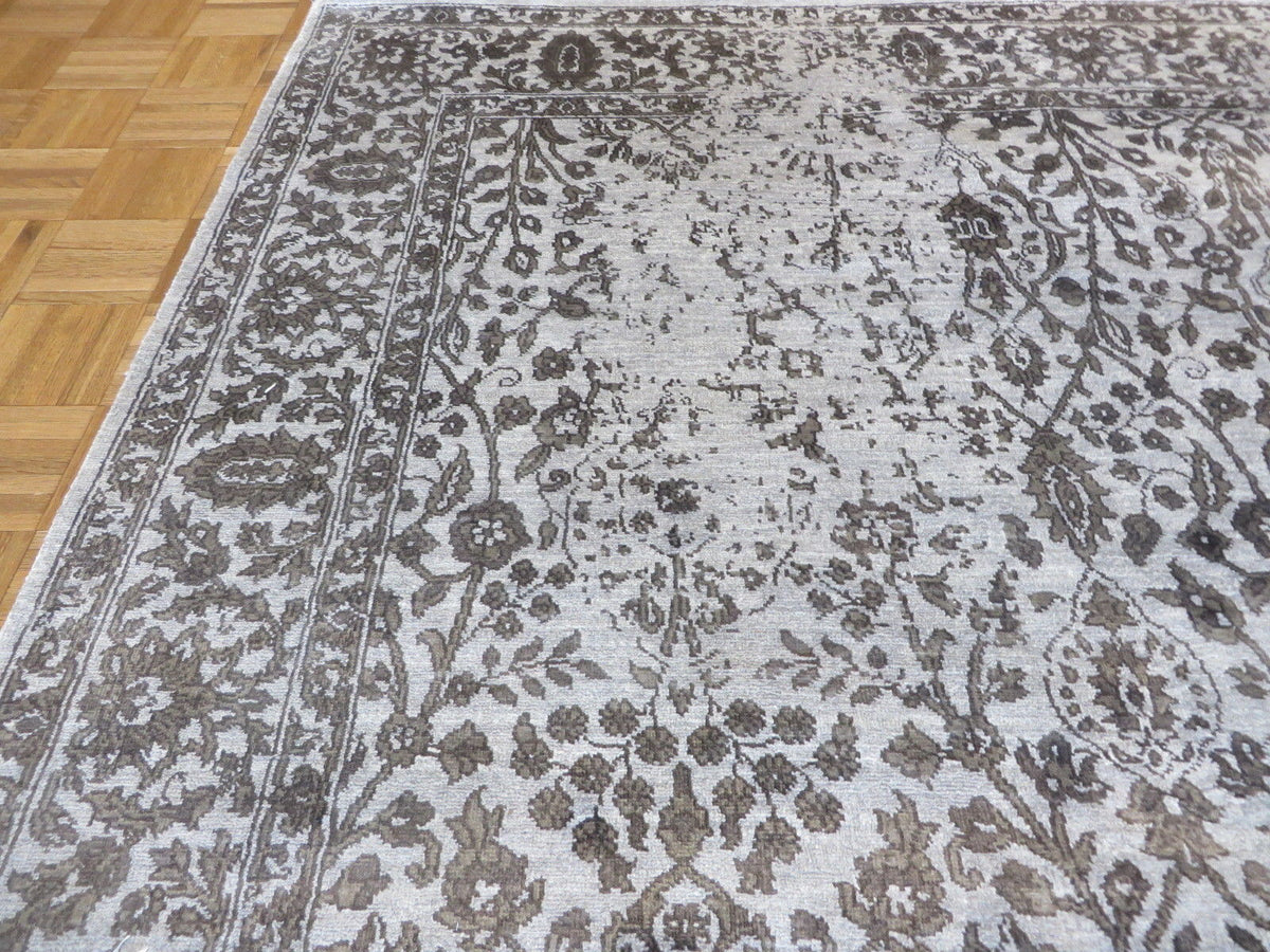 Gray Tone Rugs 6 X 9'1 Hand Knotted Gray Tone On Tone Wool & Silk Oriental Rug G4061 ...