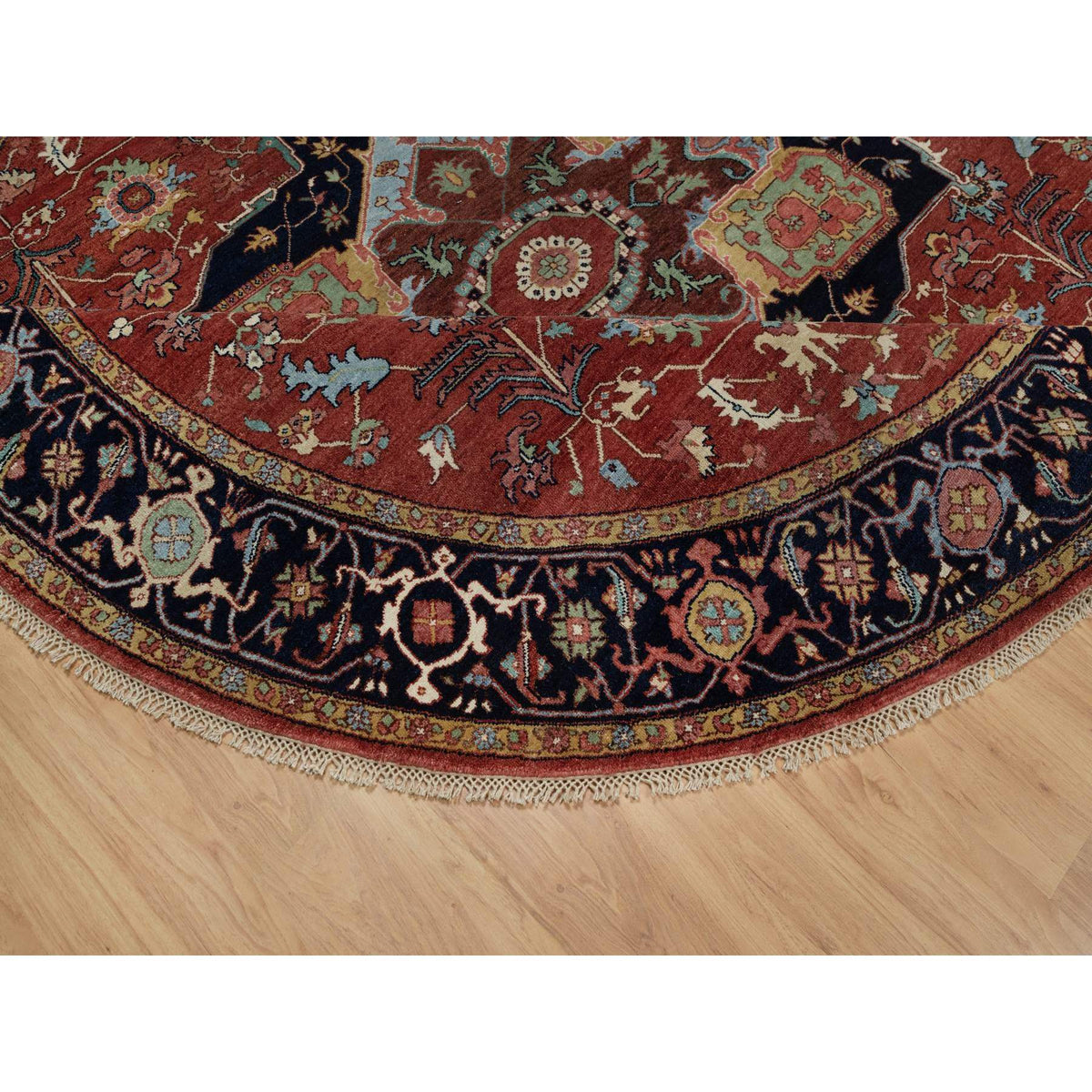 8'x8' Red Antiqued Heris Re-Creation Soft Wool Hand Knotted Round Rug ...