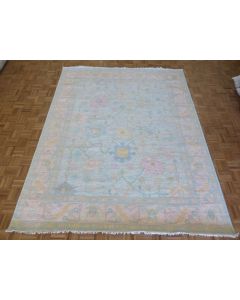 8 x 10 Hand Knotted Sky Blue Colorful Modern Oushak Oriental Rug G15506