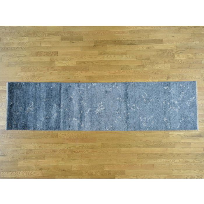 3 X11 9 Hand Knotted Bamboo Silk Modern Dark Grey Oriental Runner Rug G34258 Oriental Rug Galaxy