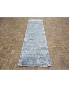 3 x 9'7 Runner Hand Knotted Fine Modern Abstract Oriental Rug With Silk G15404