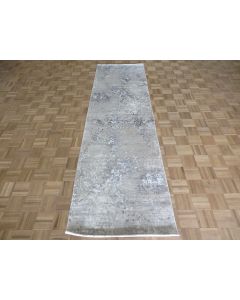 2'11 x 10'1 Runner Hand Knotted Gray Modern Abstract Oriental Rug G15410